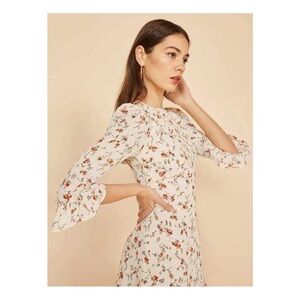 Reformation Floral Long Sleeve Dress - Cream and Red